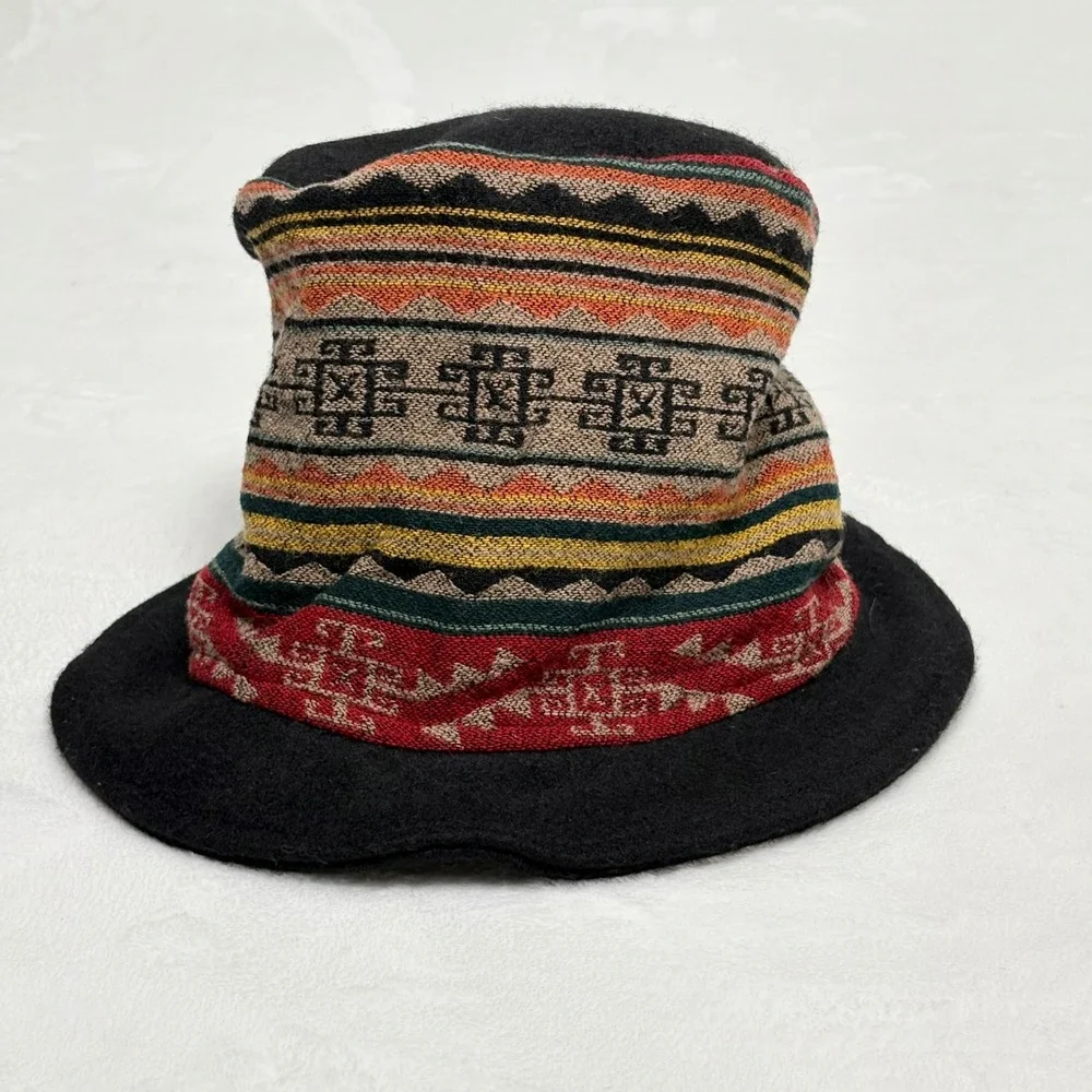 KDdidITY Boho Aztec Woven Wool Bucket Hat Festival Indie Grunge 90s Hippie VTG